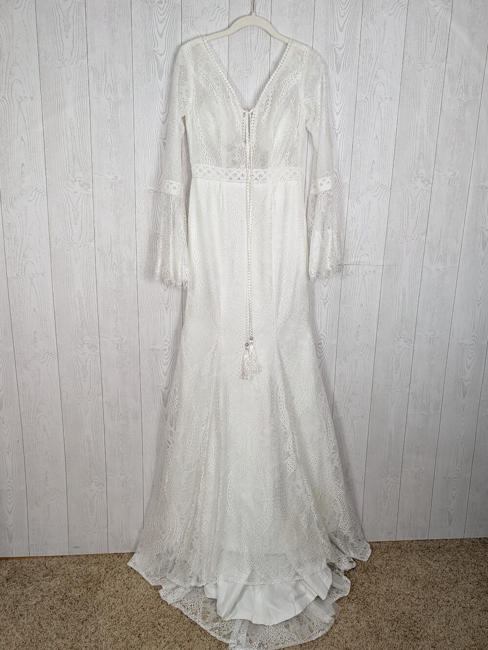 Wedding Dress Size Small Boho Beach Wedding Lace A-line Dress with Bell Sleeves